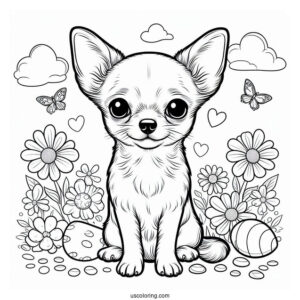 Cute Short Hair Chihuahua Coloring Page Sitting