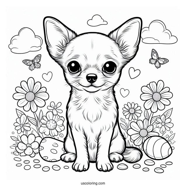 Cute Short Hair Chihuahua Coloring Page Sitting