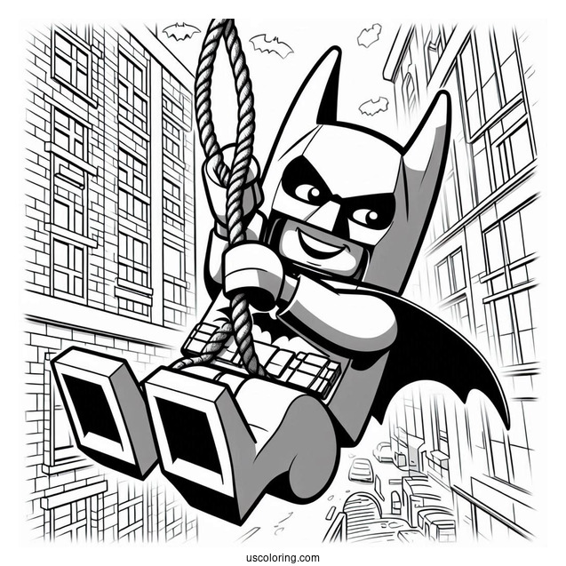 Lego Batman Swinging From Building