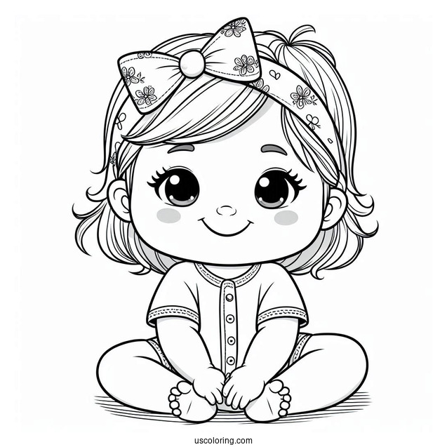 Happy Baby Coloring Page Girl In Onesie And Headband