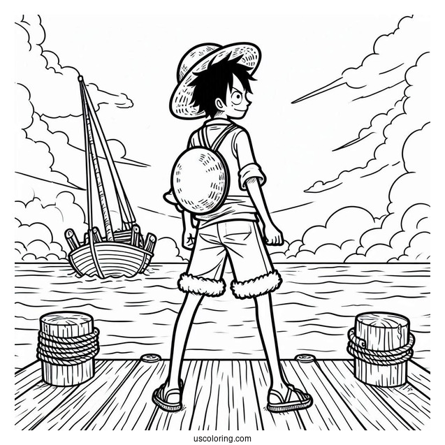 Easy Outline Of Luffy Coloring Page Standing On The Dock