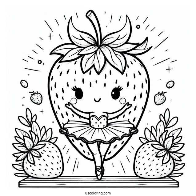 Strawberry Coloring Page Ballerina On Stage For Kids
