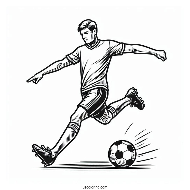 Coloring Page Of Soccer Player Kicking Ball