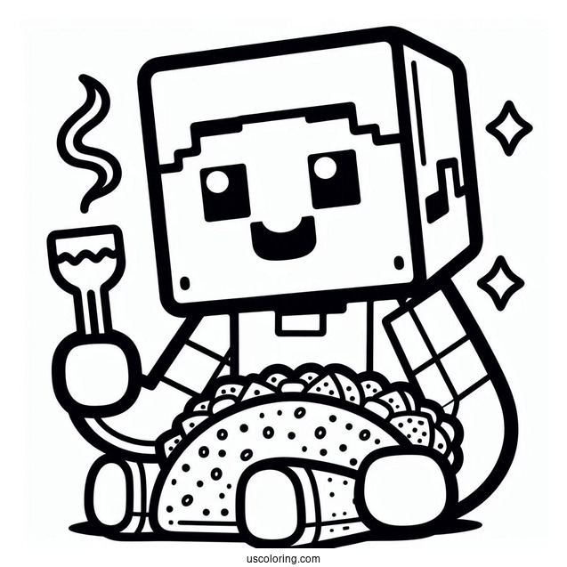 Minecraft Steve Eating Taco Coloring Page For Kids