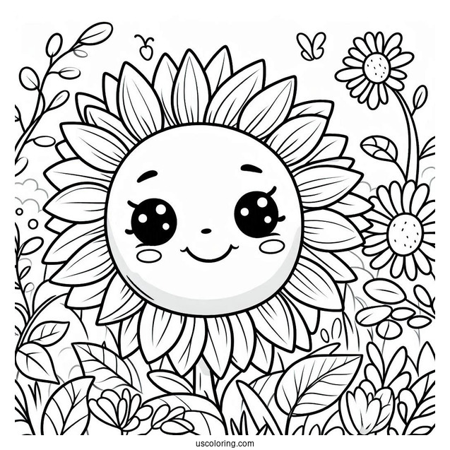 Smiling Spring Coloring Page Sunflower For Preschoolers