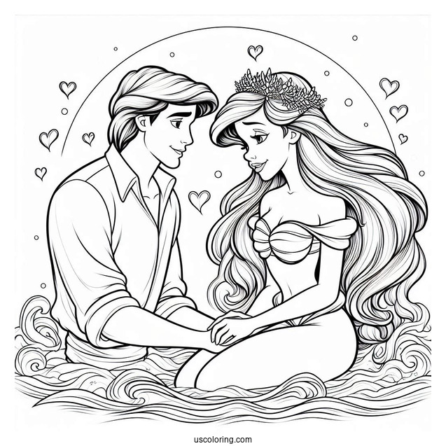 Coloring Sheet Of Ariel And Prince Eric In Love
