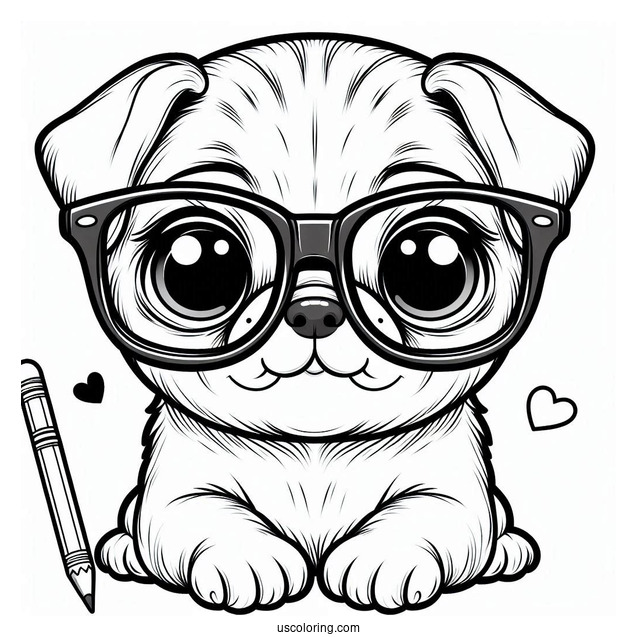 Cute Pug Wearing Glasses To Color