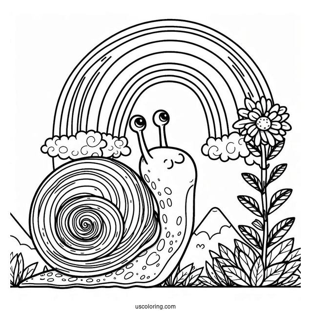 Snail Climbing Up A Rainbow Coloring Page For Kids