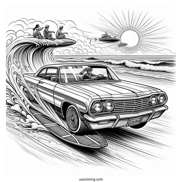 Lowrider Coloring Page Of 1964 Chevy Impala Hopping At The Beach
