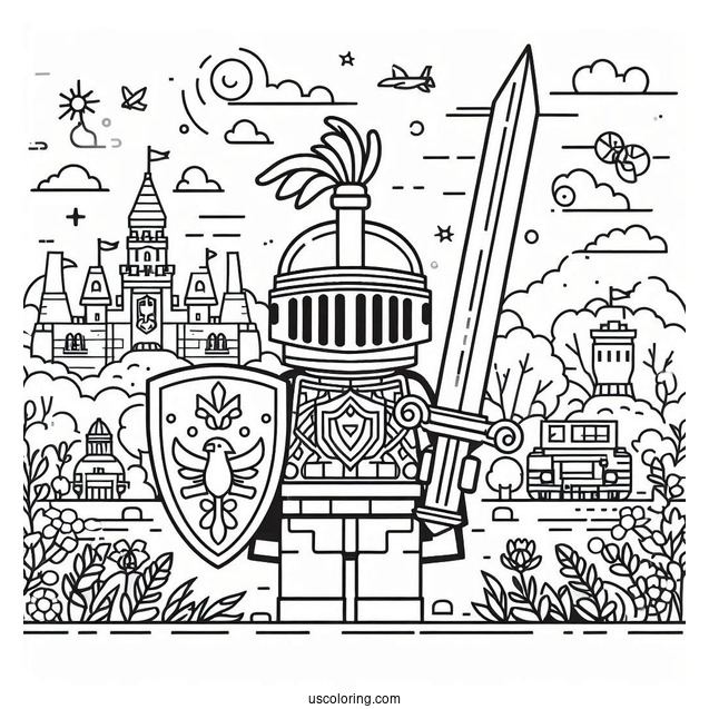 Coloring Sheet Of Lego Knight For Kids