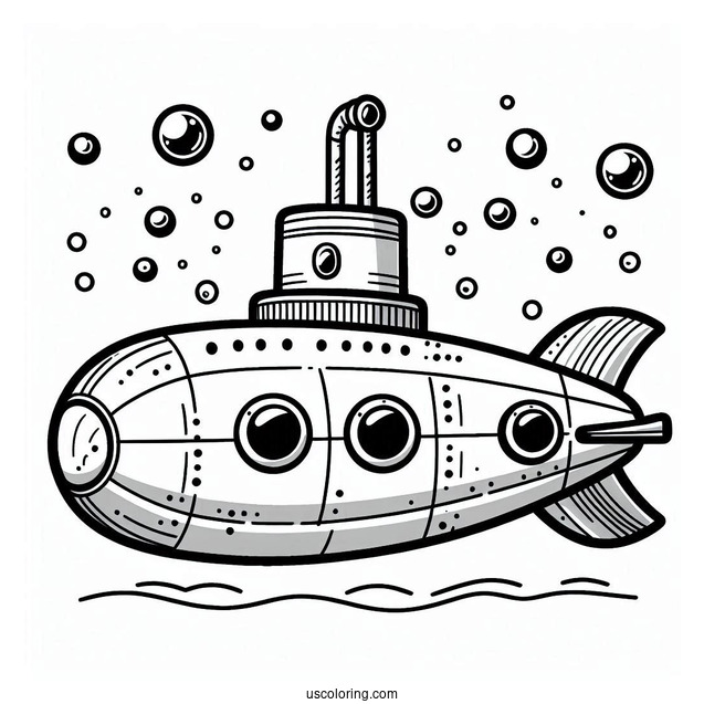Easy Submarine Coloring PagevWith Bubbles For Preschoolers