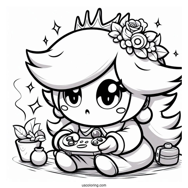 Rosalina Coloring Page Playing Video Game With Luma Watching