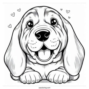 Easy Coloring Sheet Of Basset Smiling