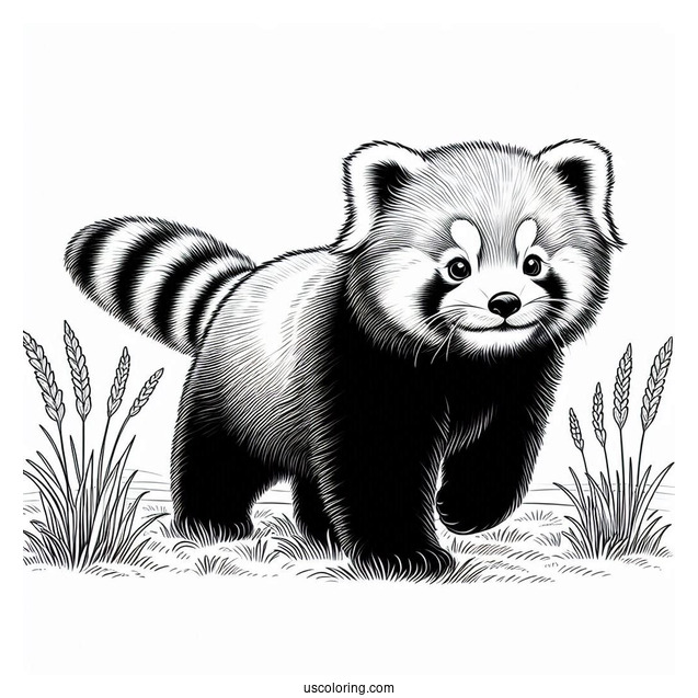 Red Panda Walking In Long Grass