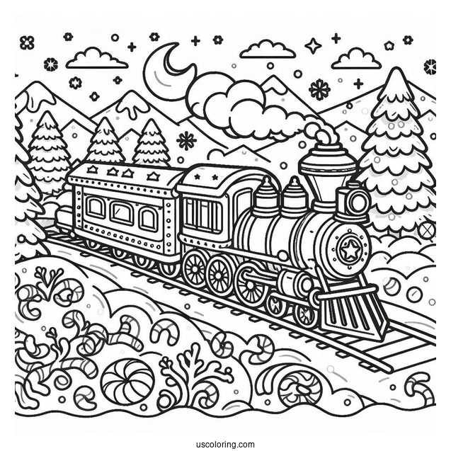 The Polar Express Coloring Page Of Train On Christmas