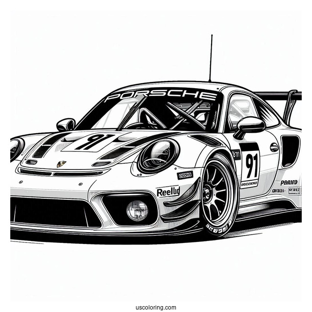 Detailed Porsche Race Car To Color