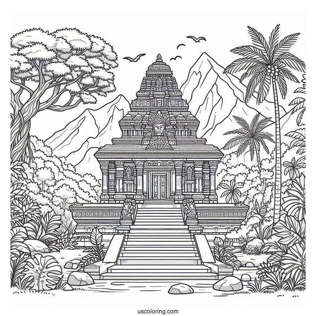 Ancient Temple In The Jungle Coloring Page