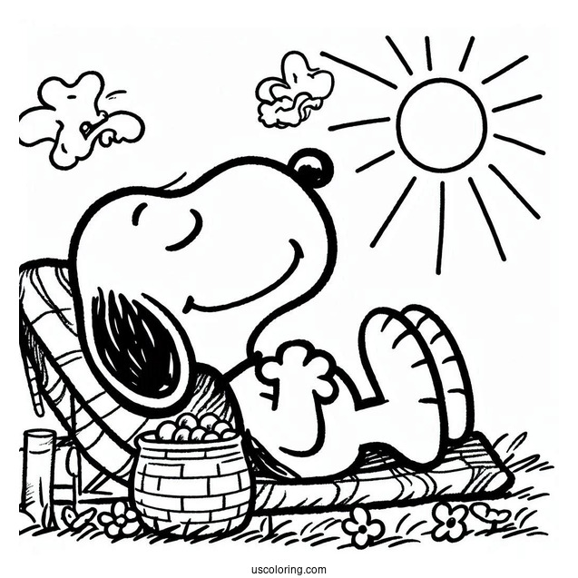 Snoopy Relaxing In The Sun To Color