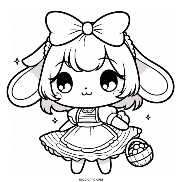 Chibi Rabbit Coloring Page In A Dress And Apron