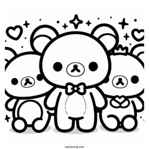 Simple Rilakkuma Coloring Page Outline With Kiiroitori, Korilakkuma, And Chairoikoguma For Preschoolers