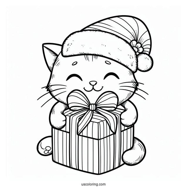 Cat Hugging Christmas Present