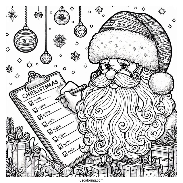 Christmas Coloring Pages For Adults Of Santa Claus Checking Naughty Or Nice List Christmas
