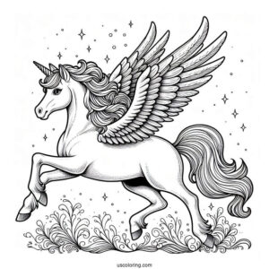 Pegasus Coloring Page Spreading His Wings
