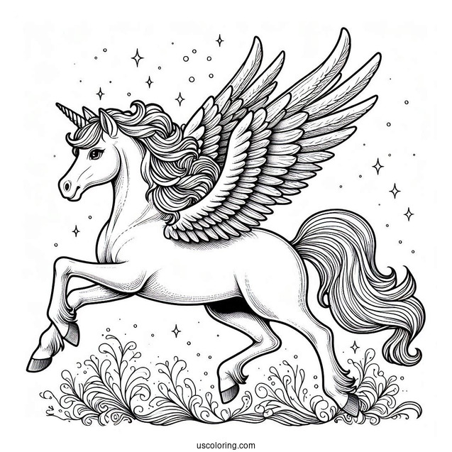 Pegasus Coloring Page Spreading His Wings