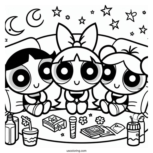 Powerpuff Girls Sleepover Coloring Page