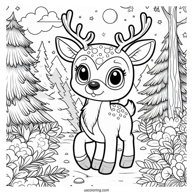 Rudolph Coloring Page In a Forrest