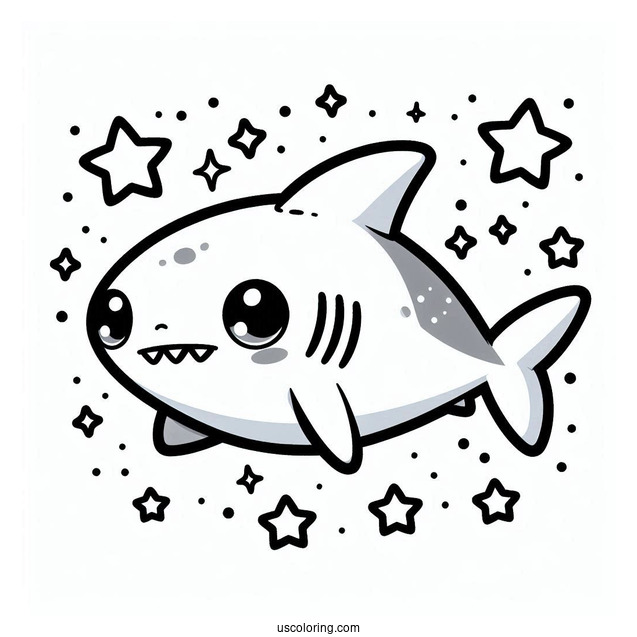 Chibi Shark Coloring Page With Stars