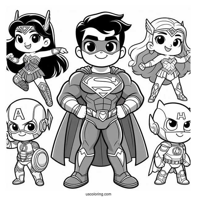 Cute Justice League Coloring Page Cartoon For Preschoolers
