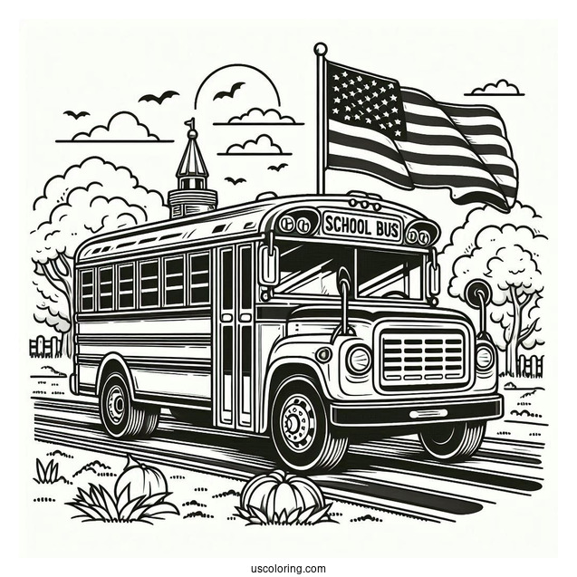 School Bus With American Flag