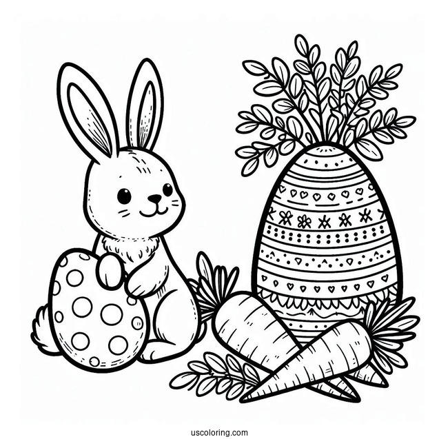 Bunny And Carrots Easter Egg Coloring Sheet