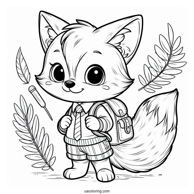 Cute Schoolboy Fox Coloring Page With A Backpack