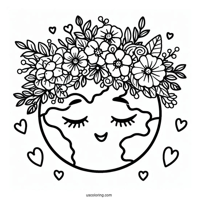 Earth Wearing Flower Crown Coloring Page For Kids