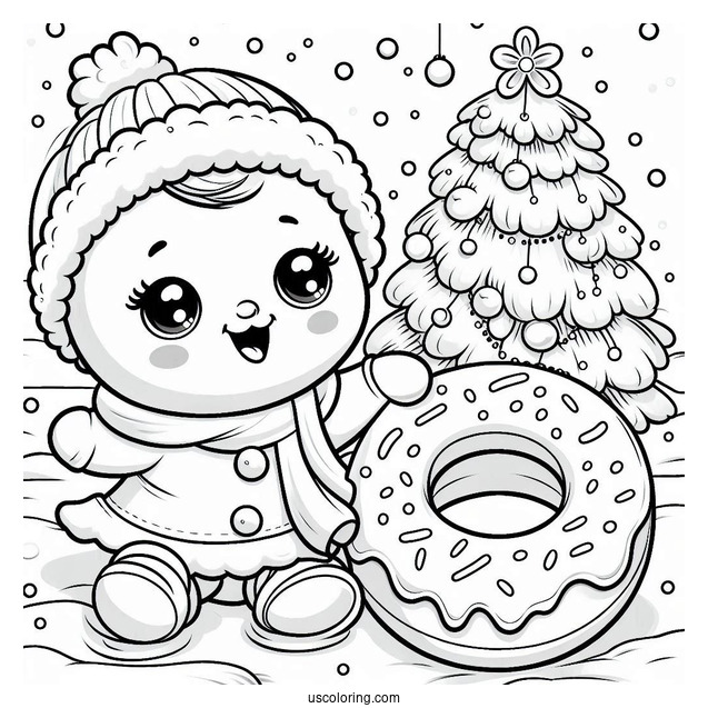 Baby Donut Coloring Page Playing In The Snow On Christmas