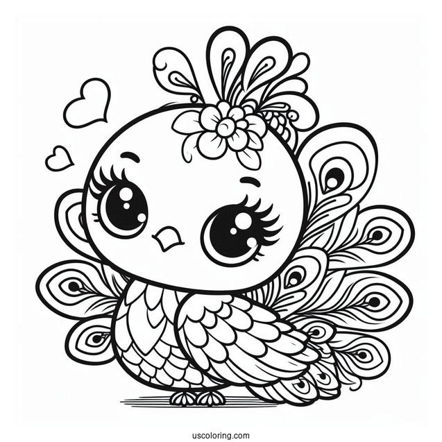 Kawaii Peacock Coloring Sheet
