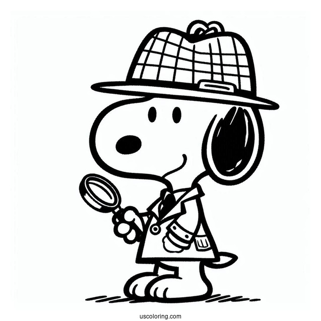 Snoopy As a Detective Coloring Sheet