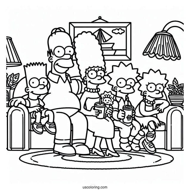 Simpsons Family Sitting On Couch To Color