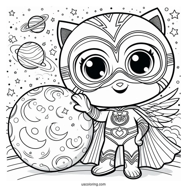 PJ Masks Coloring Page Of Space Owlette Holding Cape