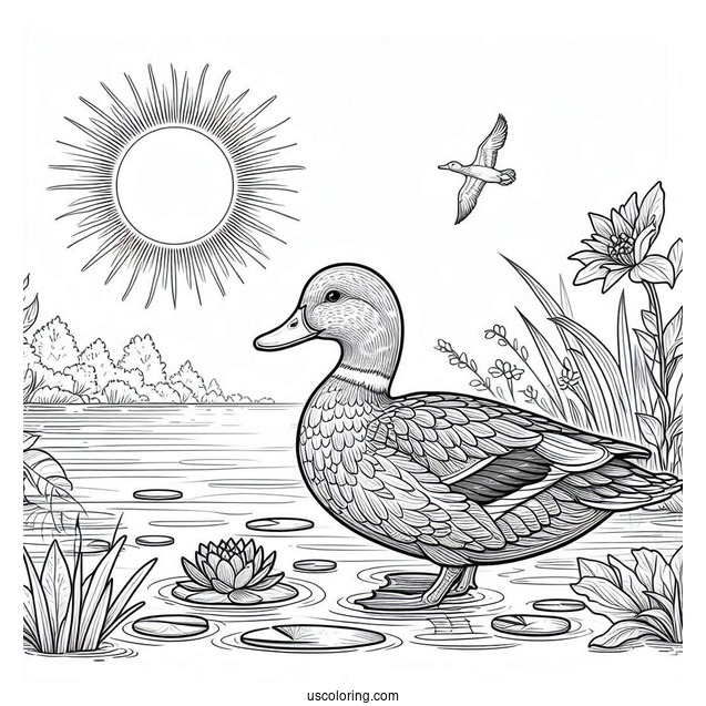 Realistic Duck Under The Summer Coloring Page Of Sun