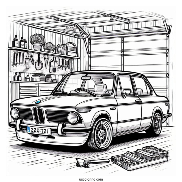 BMW Coloring Page 2002tii In Garage For Kids