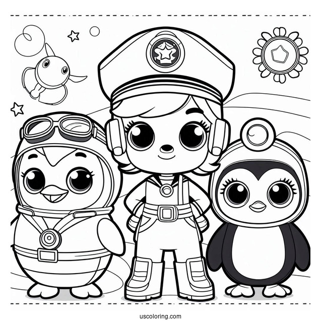 Octonauts Coloring Page Of Detailed Captain Barnacles, Kwazii, And Peso Penguin