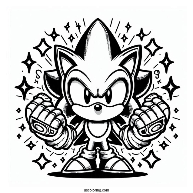 Super Sonic Coloring Page Power Up With Special Gloves