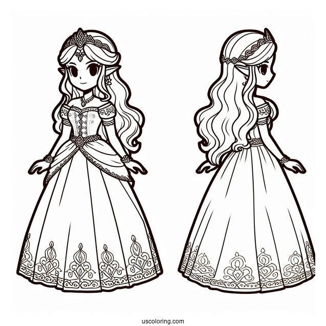 Princess Coloring Page Of Princess Zelda In Gown