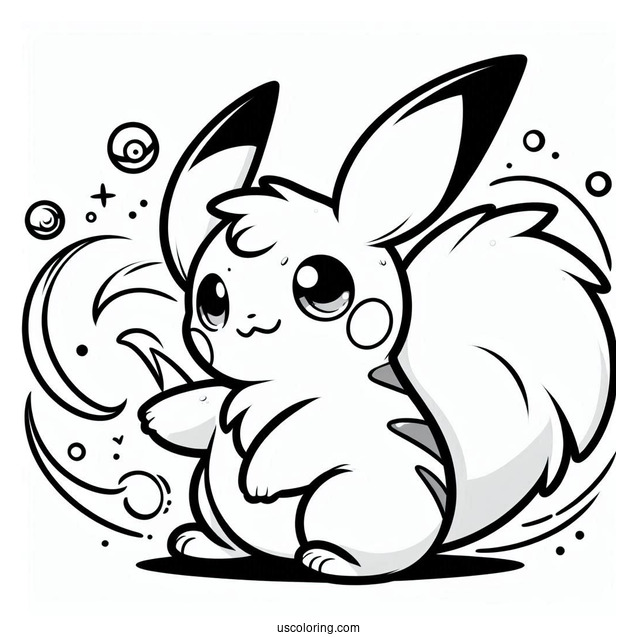 Cute Raichu Coloring Page Using Tail In Battle