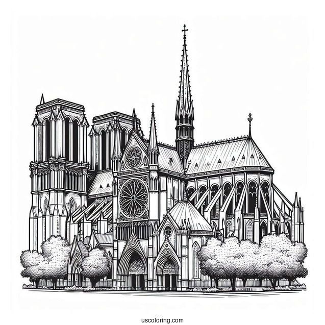 Church Coloring Page Of Notre Dame Cathedral
