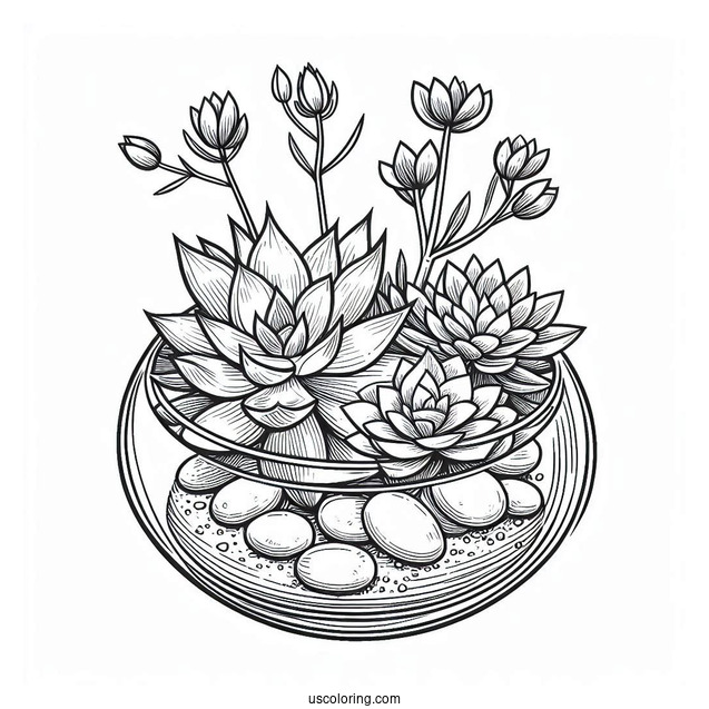 Elegant Succulent Coloring Page Glass Terrarium