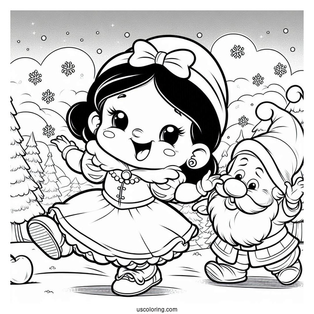 Snow White Coloring Pages Of Happy Dwarf Dancing For Preschoolers